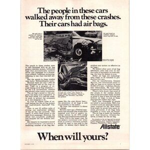 1973 Allstate Car Insurance Vintage Print Ad Air Bag Safety Crash 70s Wall Art